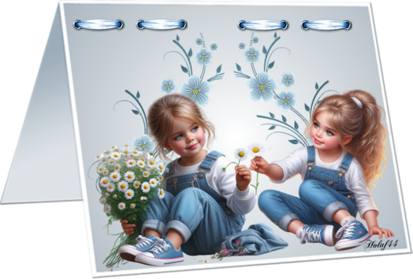 Fillettes fleurs , fond tableau parchemin