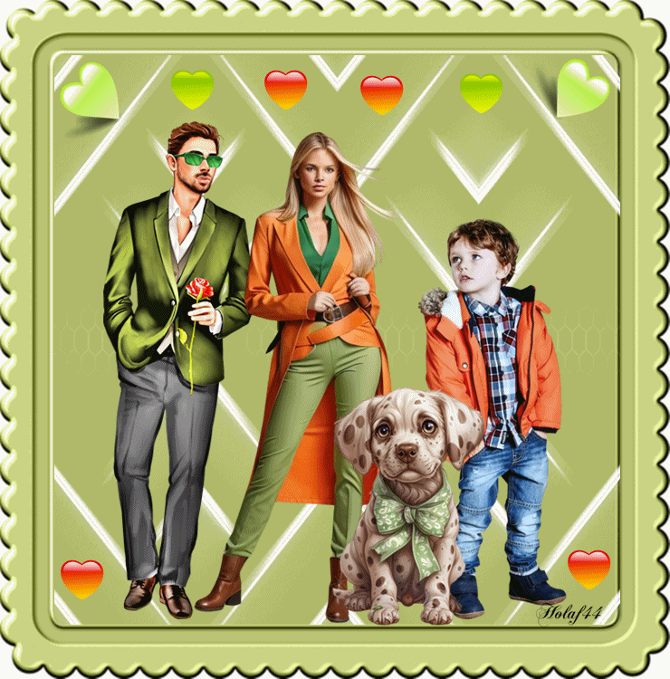 Couple , enfant , cœurs animés ,